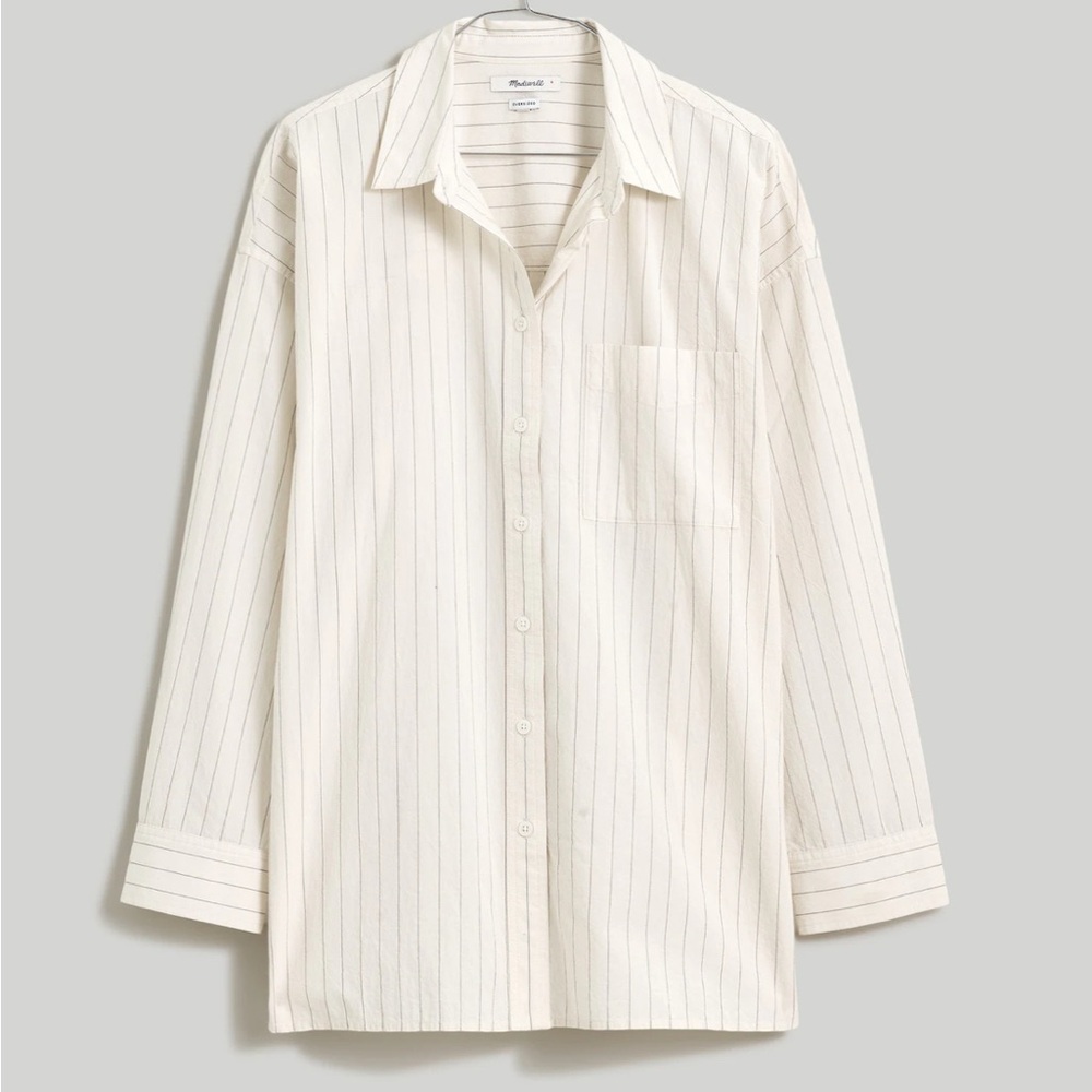 Madewell White Striped Button-Up Shirt